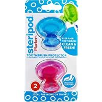 Steripod Protector de cepillo de dientes con clip- azul-verde o rosa-azul o rojo-naranja- 2 unidades